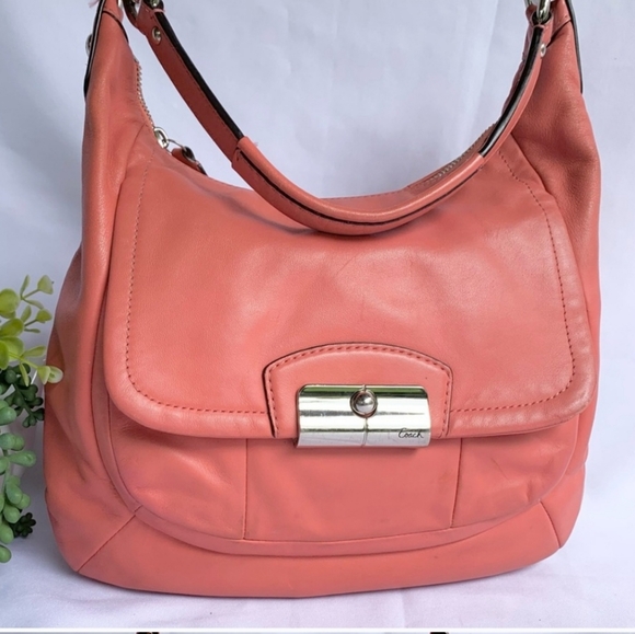 Coach Handbags - COACH Kristen Patent Leather Hobo Bag EUC BARELY USED Salmon color